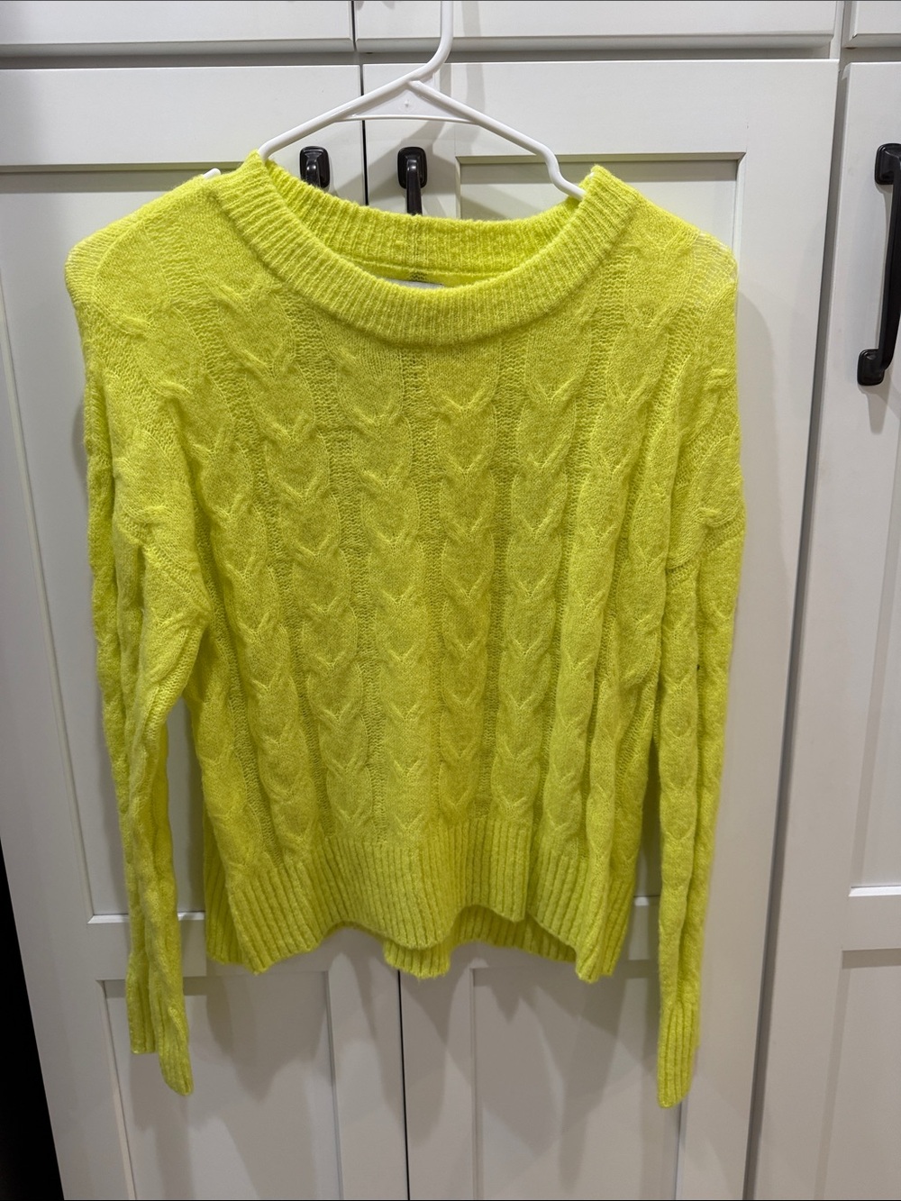 Evereve Neon Yellow Cable Knit Crew Sweater